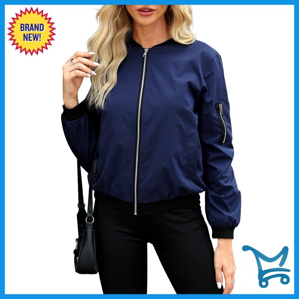 Lightweight Bomber Jacket Windbreaker with Pockets Women's S-XXL